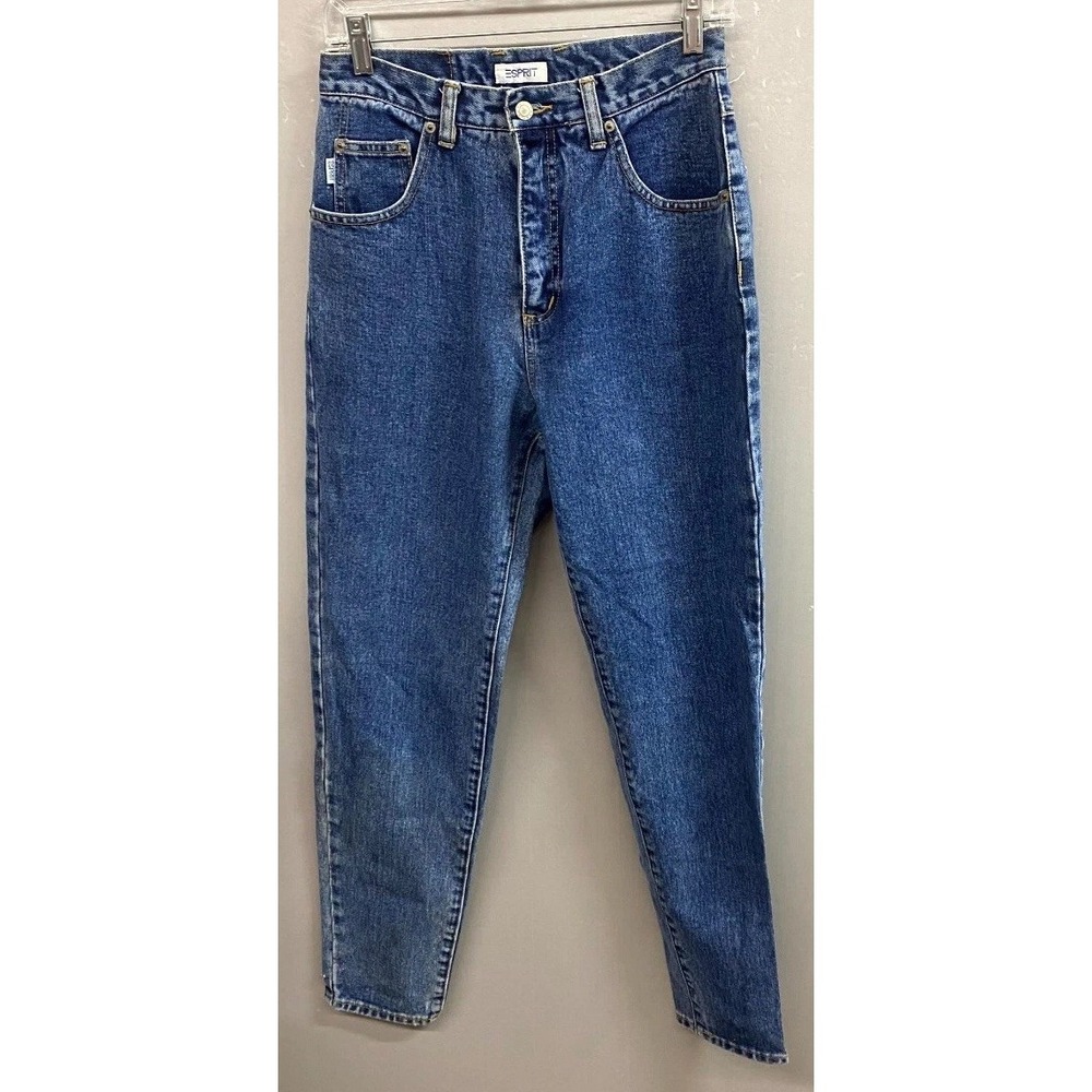 Vintage Esprit Jeans Womens 9 Blue Denim Cotton Logo Medium Wash Tapered Leg
